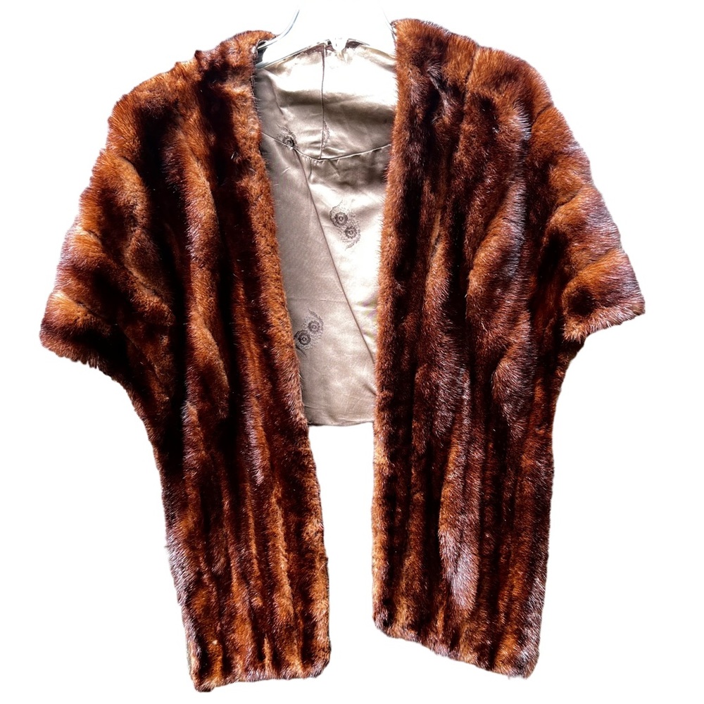 Vintage 1950s Mink Over the Shoulder Stole Inside Pockets